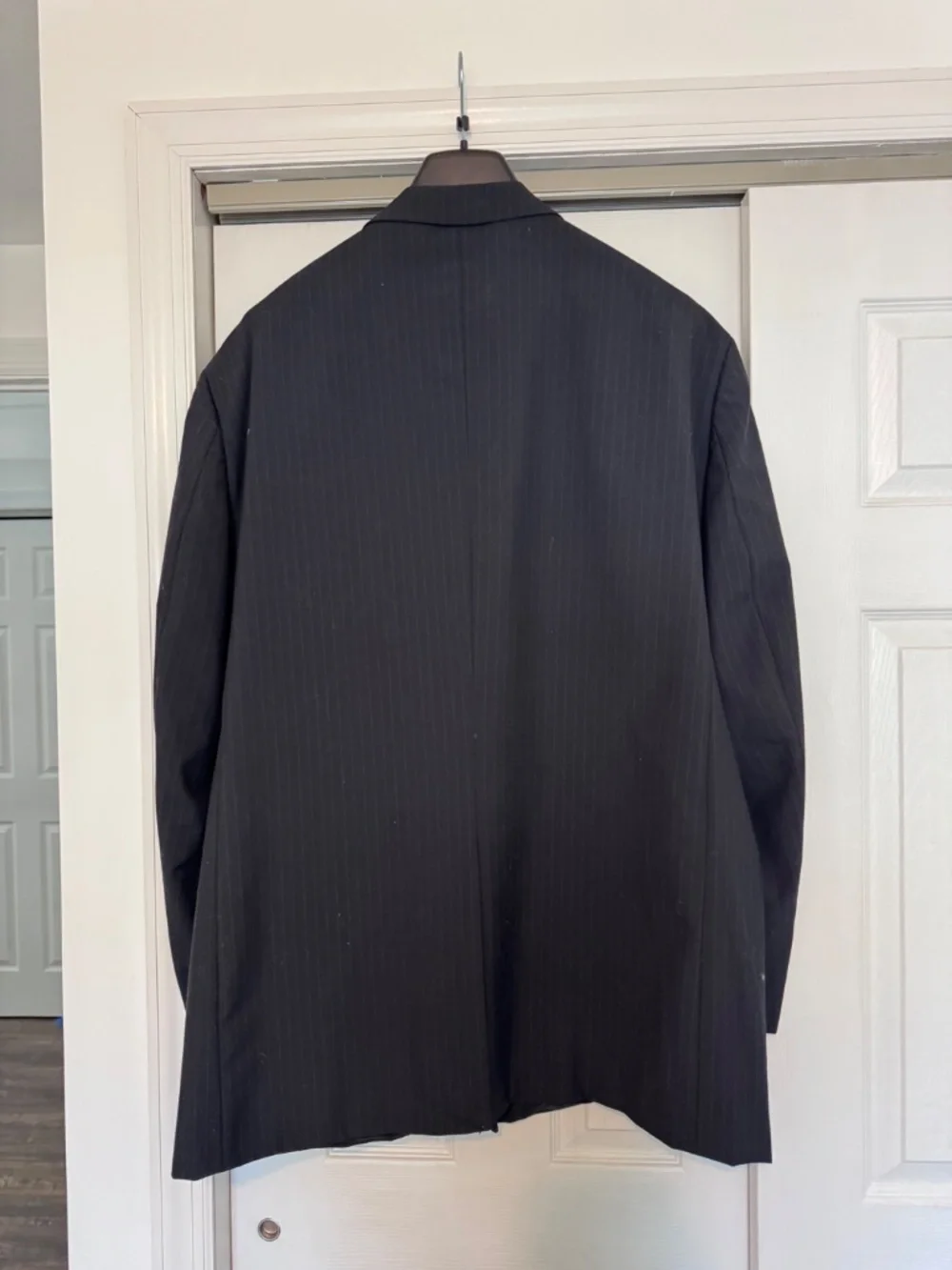 George Comfort Zone Black Pinstripe Suit Jacket Blazer 54L Wool Blend